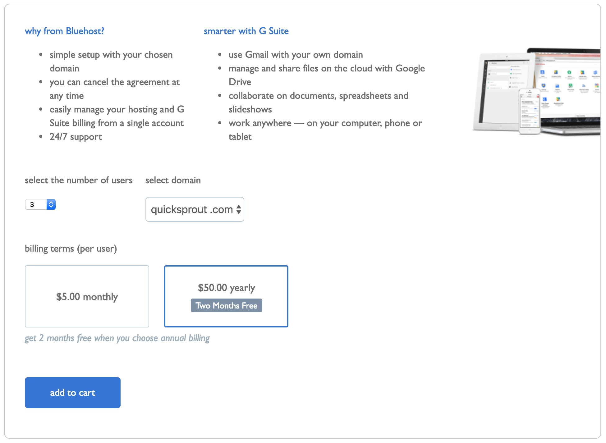 G Suite Pricing - Bluehost Annual Plan