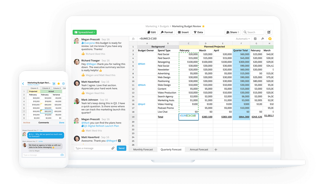 Quip spreadsheets