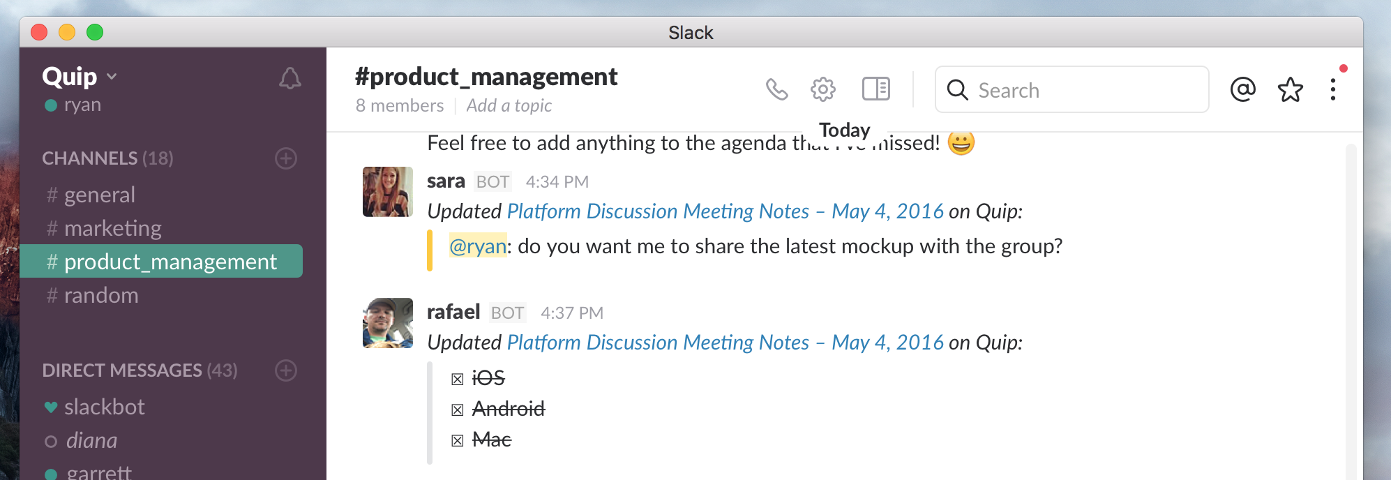 Quip slack integration