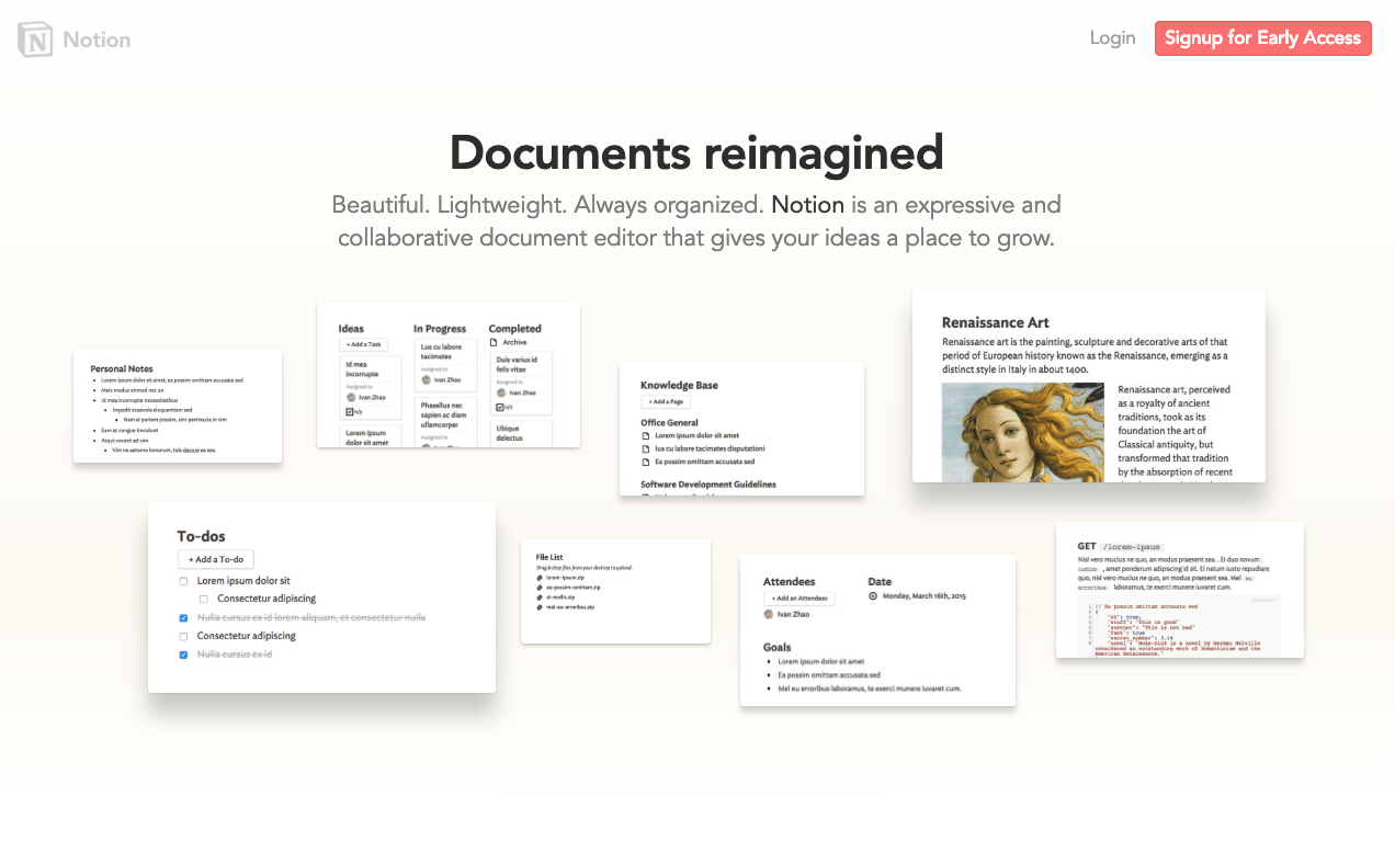 Notion document templates