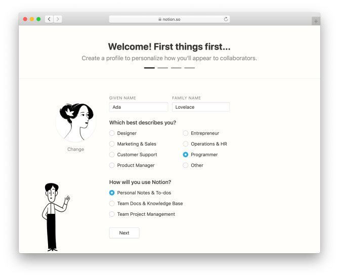 Notion onboarding UX