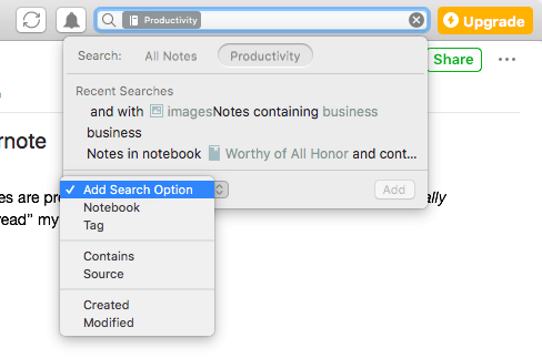 Evernote Desktop Search Field