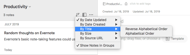 Evernote Notebook Organization Options Sorting