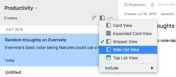 Evernote Notebook Views Card Expanded Snippet