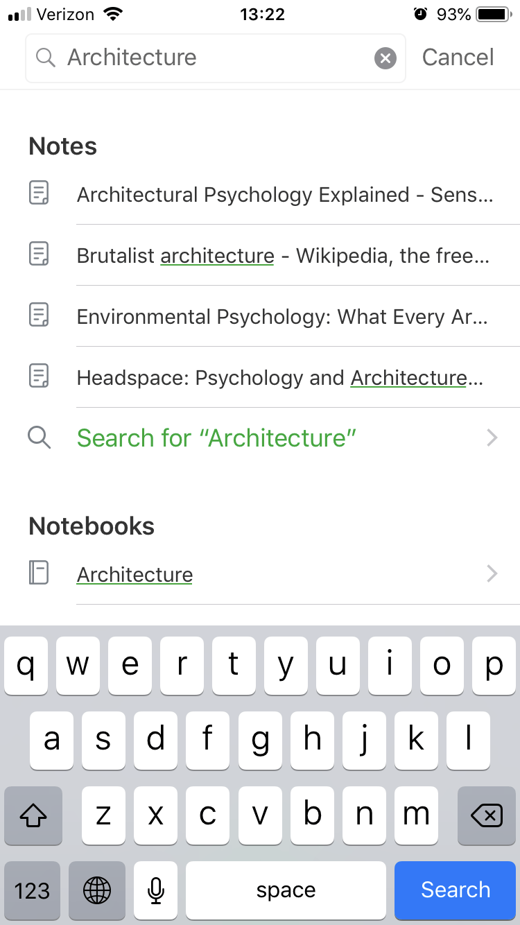 Evernote Search Function Mobile