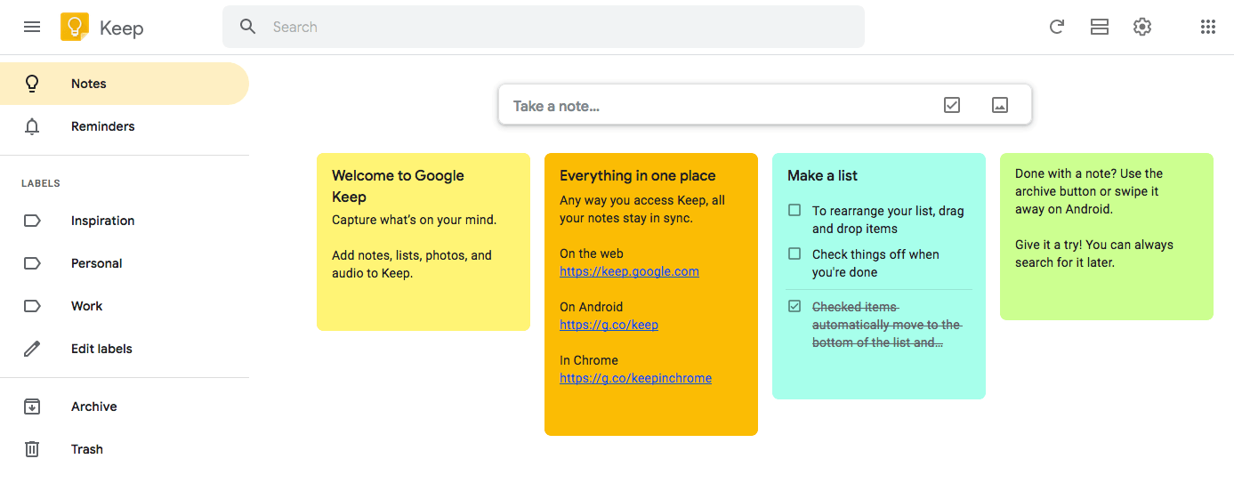 Google Keep Interface