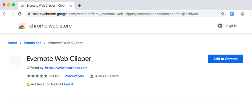 Installing Evernote Web Clipper Google Chrome Extension
