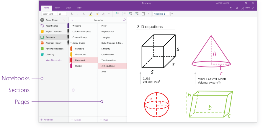 Microsoft OneNote Notebooks Sections Pages