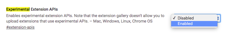 chrome canary Experimental Extension APIs