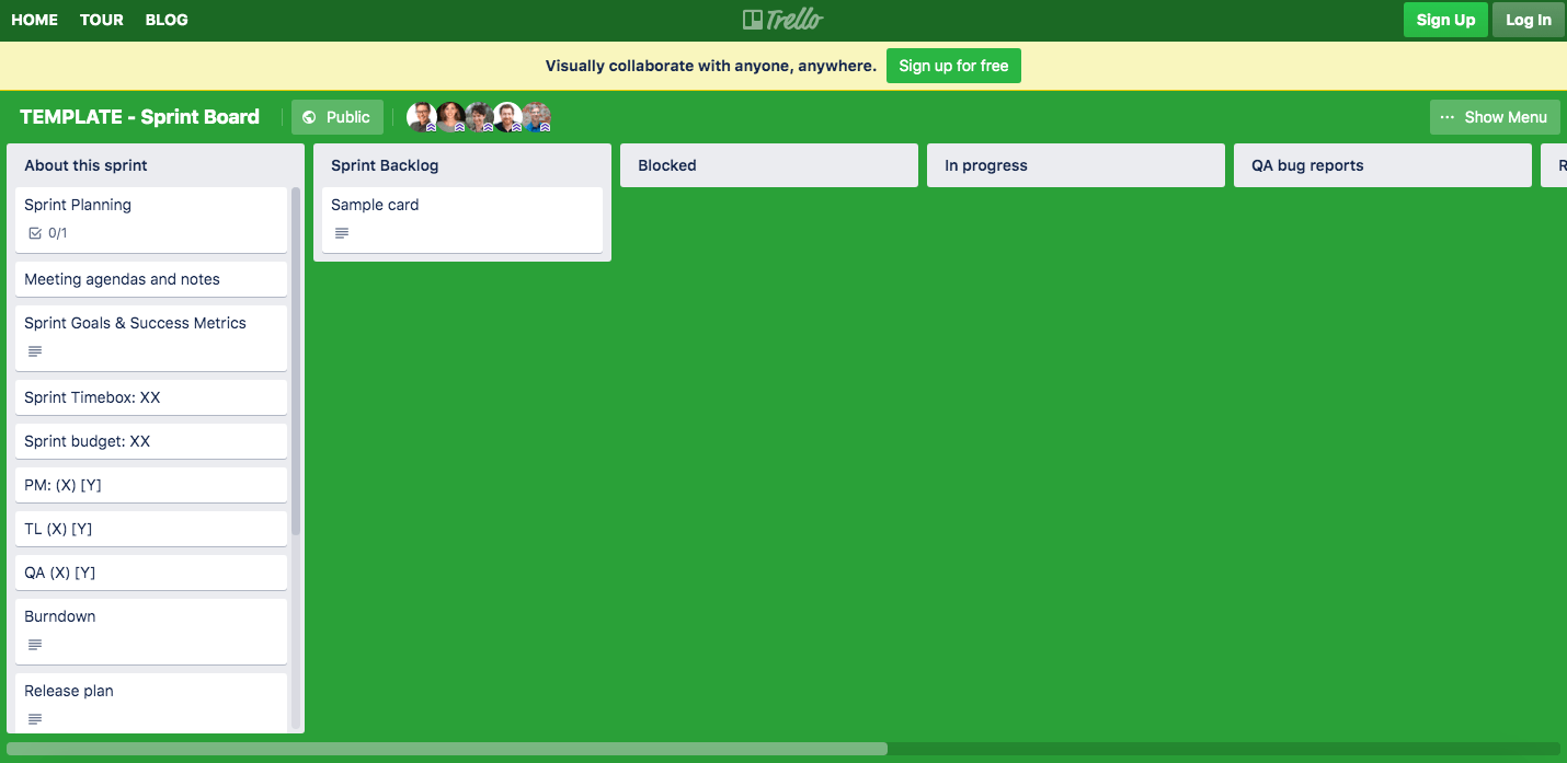 Screenshot of Trello scrum board