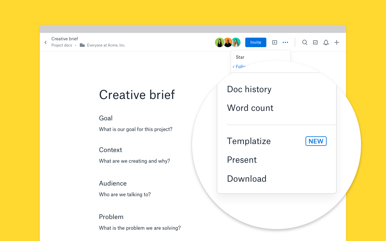 Dropbox Paper Templatize Button