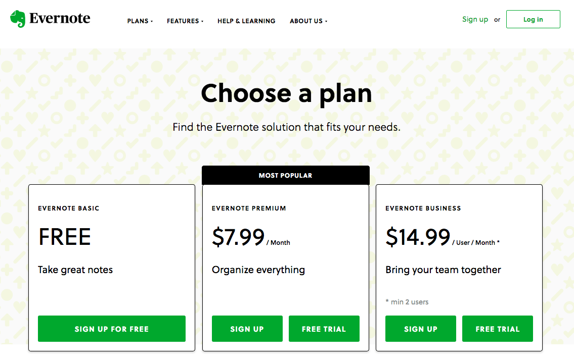 evernote premium pricing overview