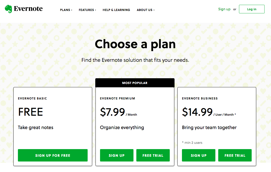 evernote subscription pay