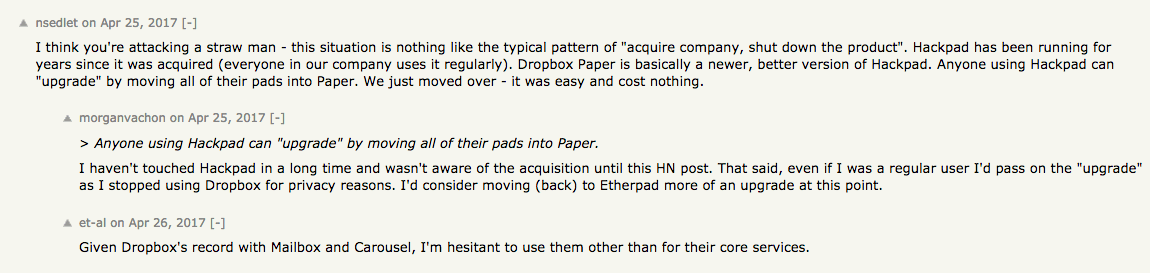 Hacker News Hackpad Closing Down
