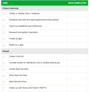 evernote party planning template