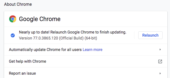 about chrome menu screenshot