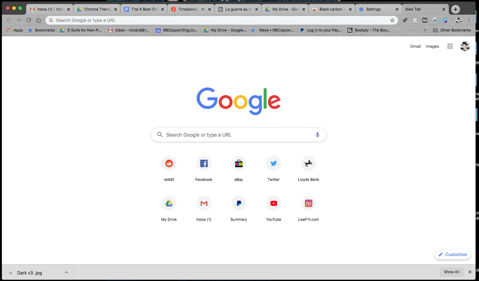 chrome black carbon theme in dark mode