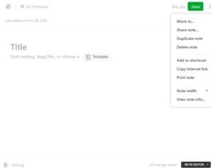 evernote editor options menu screenshot