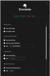 evernote web clipper default notebook