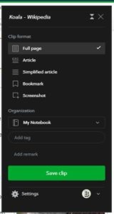 evernote web clipper menu screenshot