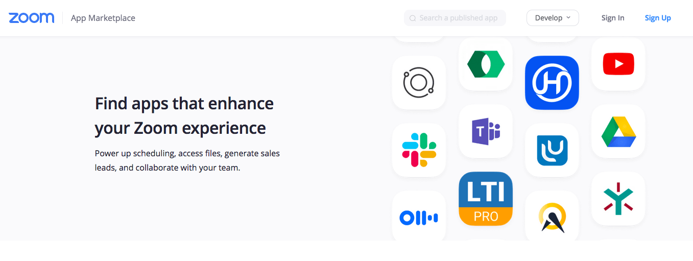 Zoom app marketplace homepage screenshot