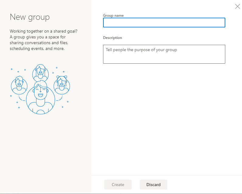 Office 365 Groups create new group dialog