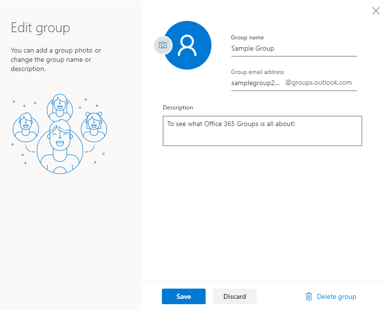 Office 365 Groups edit group dialog