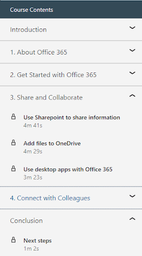 linkedin learning office 365 course menu