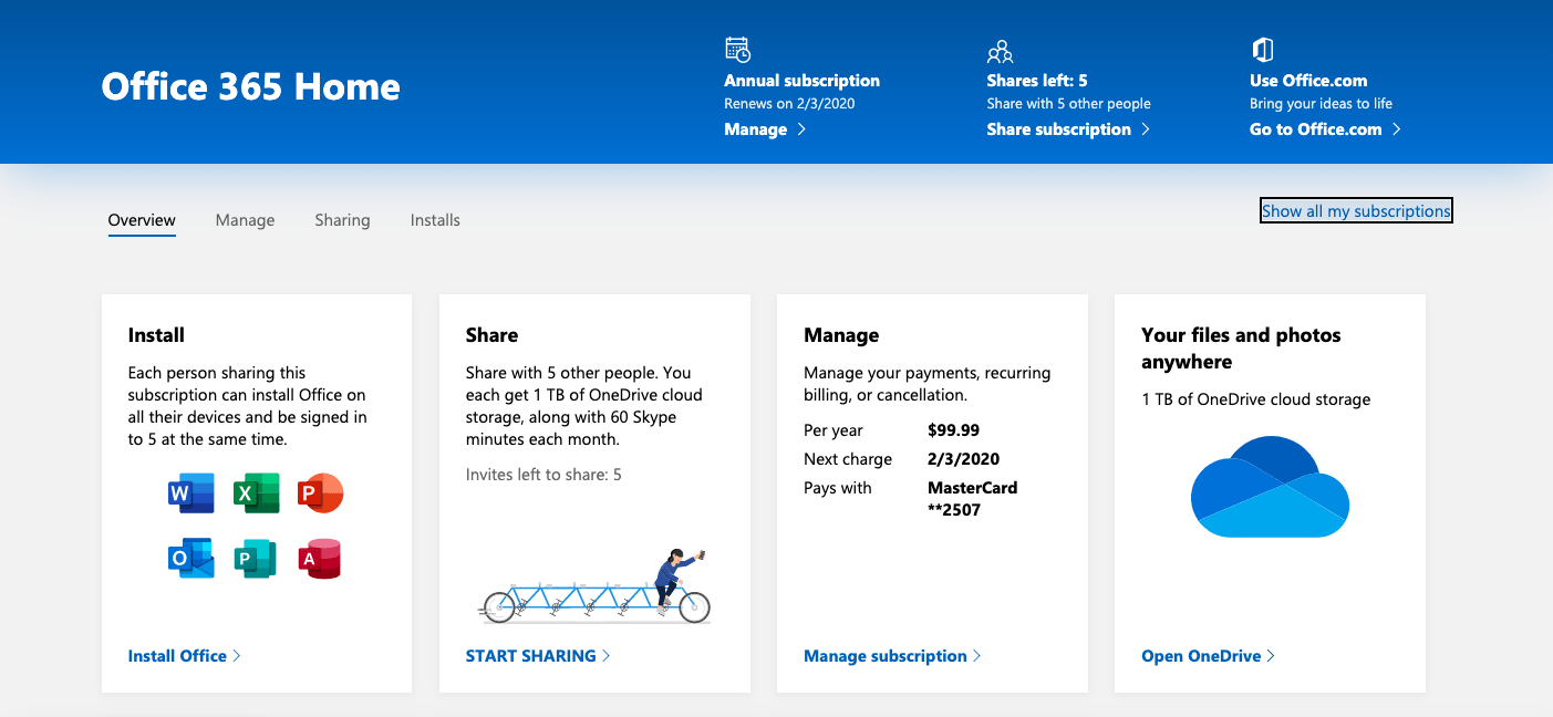 office 365 homepage screenshot