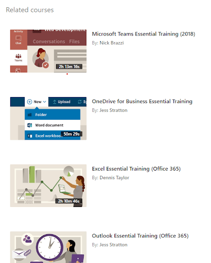 linkedin learning office 365 training course list