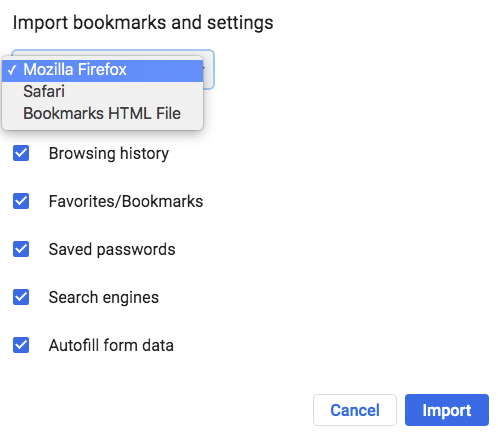 import bookmarks dialog box