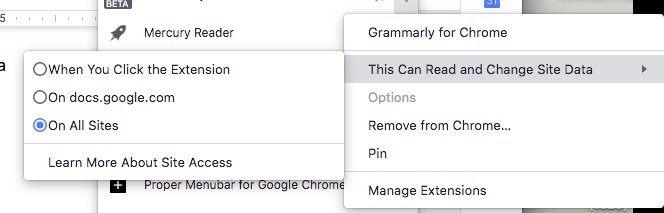 chrome extension management menu screenshot