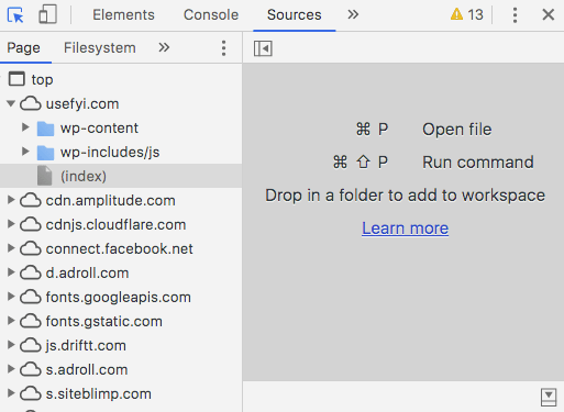 developer tools sources tab