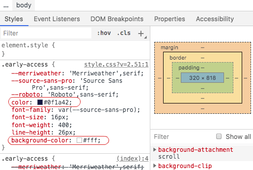 developer tools styles panel