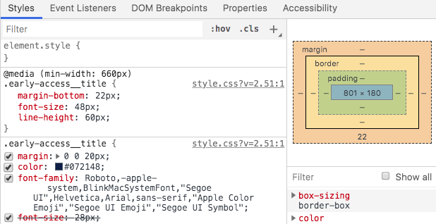 developer tools styles panel