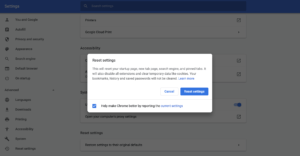 chrome reset settings