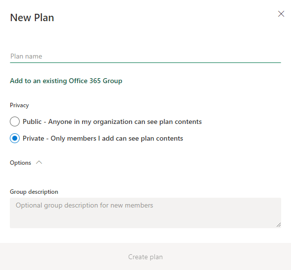 office 365 planner Create a plan