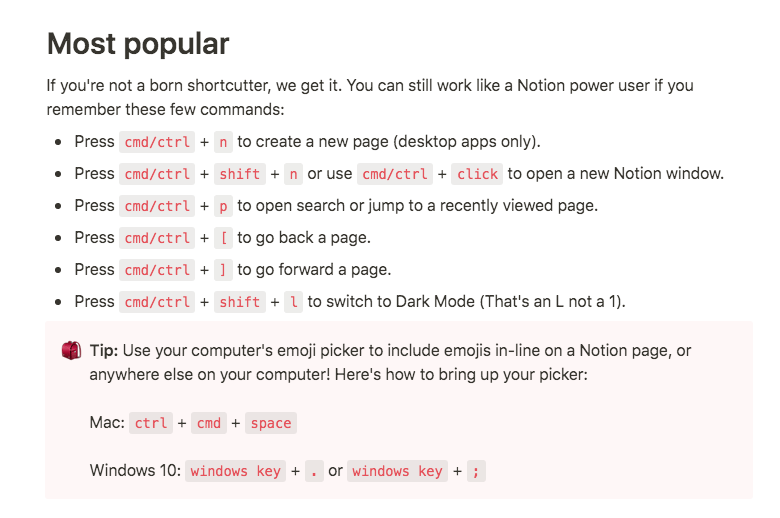 notion keyboard shortcuts