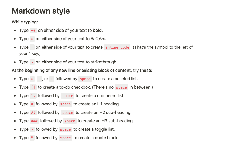 notion markdown commands