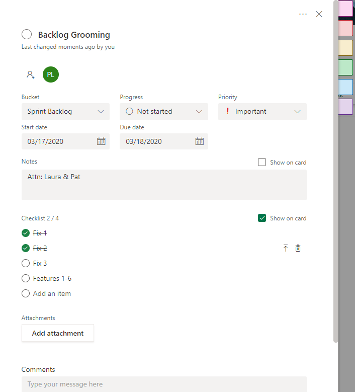 office 365 planner Task card