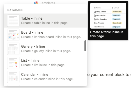 creating tables in notion