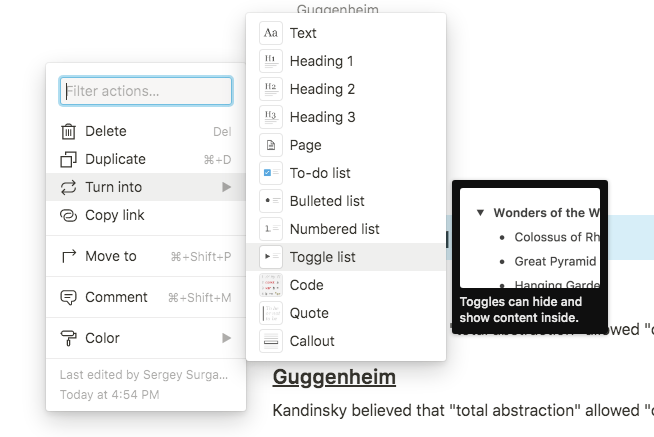 notion toggle lists