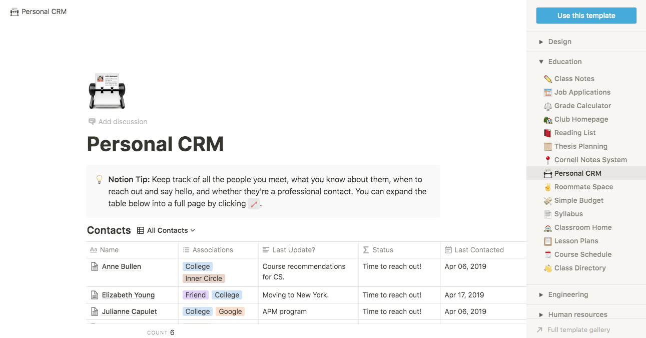 notion personal crm template