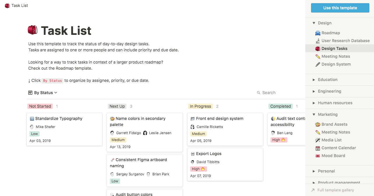 notion task list template