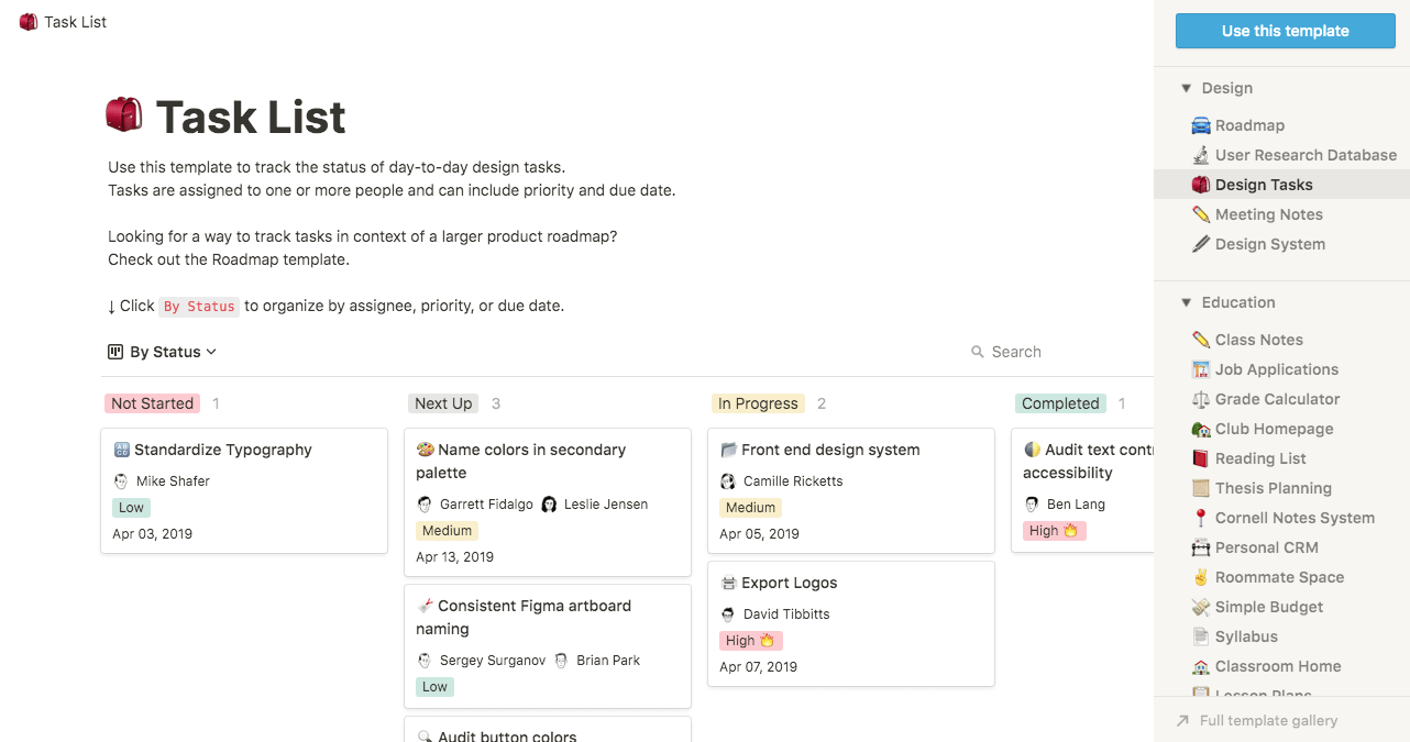 Notion Task List Template