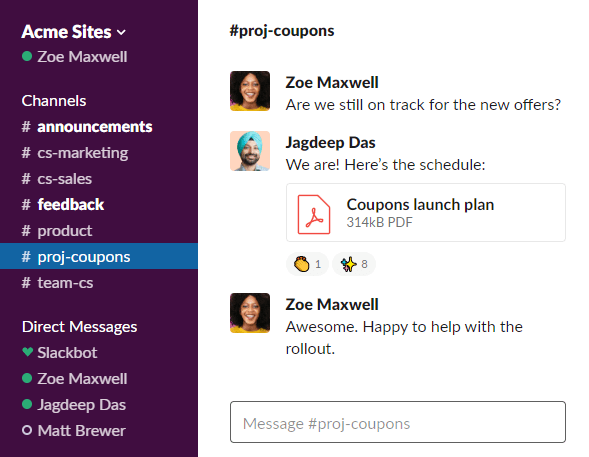 Slack user interface