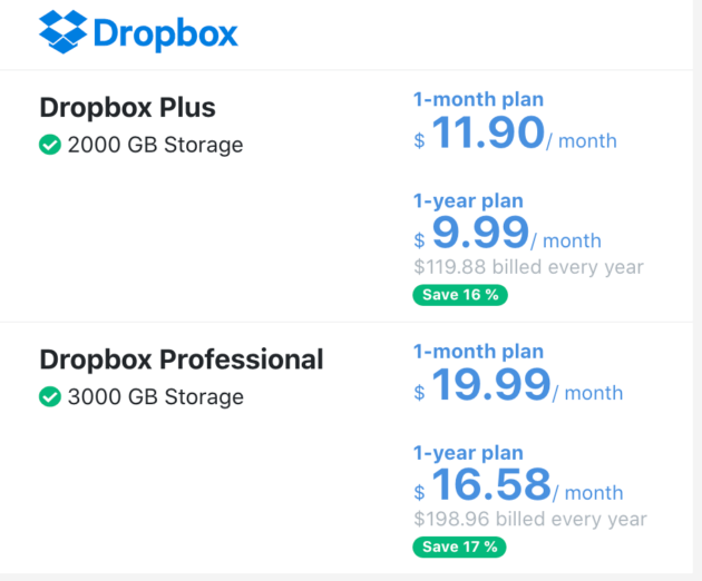 dropbox plus cost
