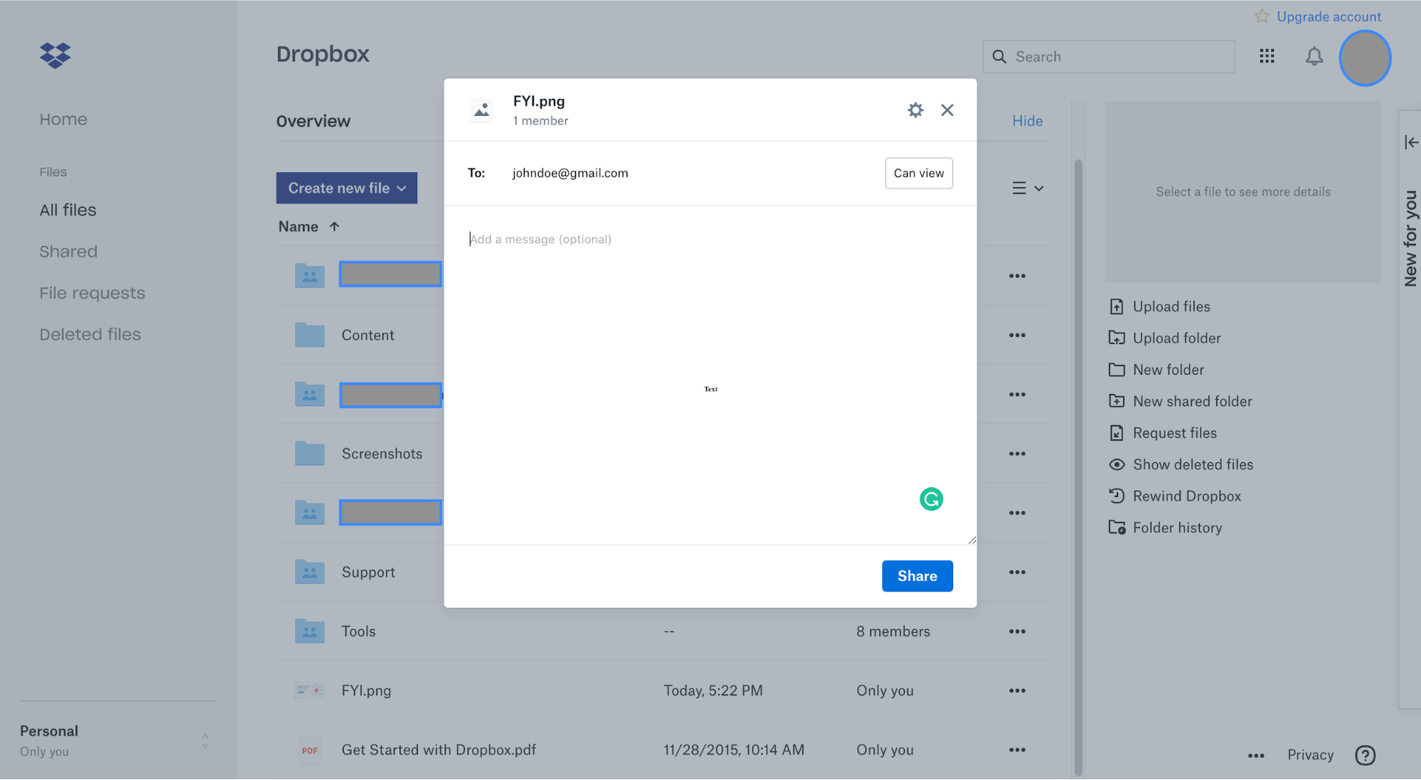 how to share dropbox link