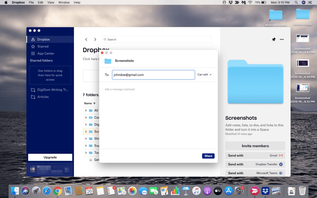 dropbox app opens file explorer