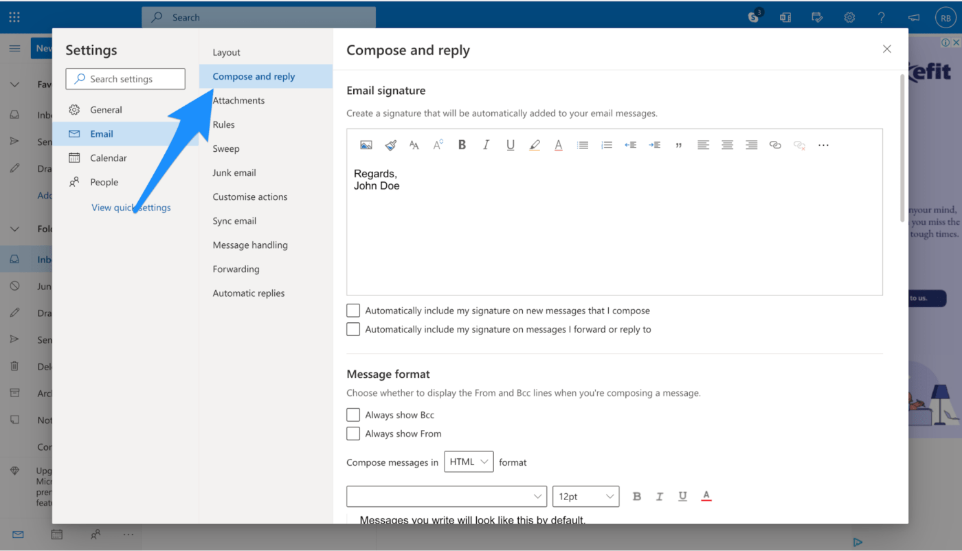 how to add signature in outlook on browser